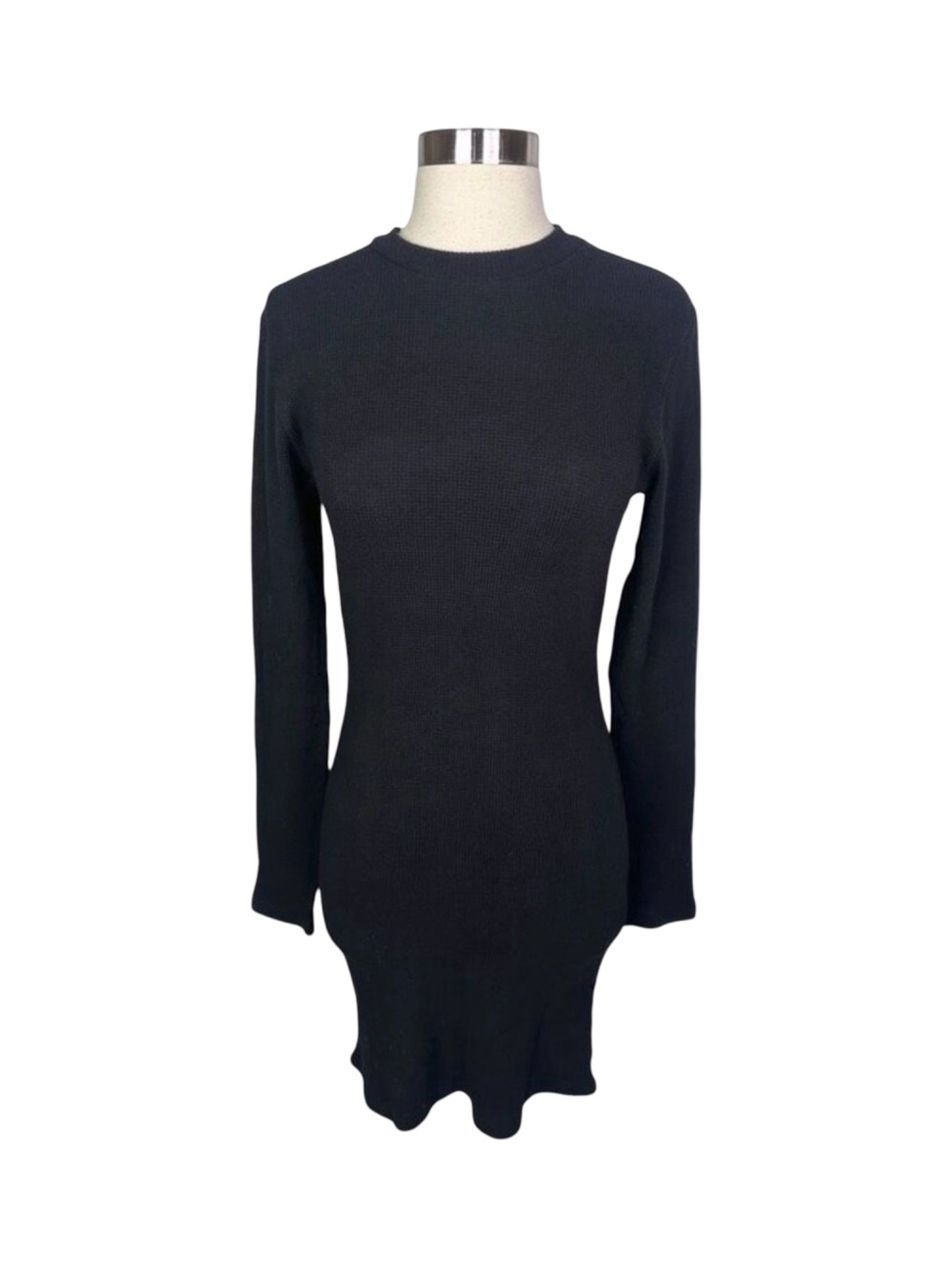 Monrow Black Waffle Knit Mini Dress - HD0428 - Size Large